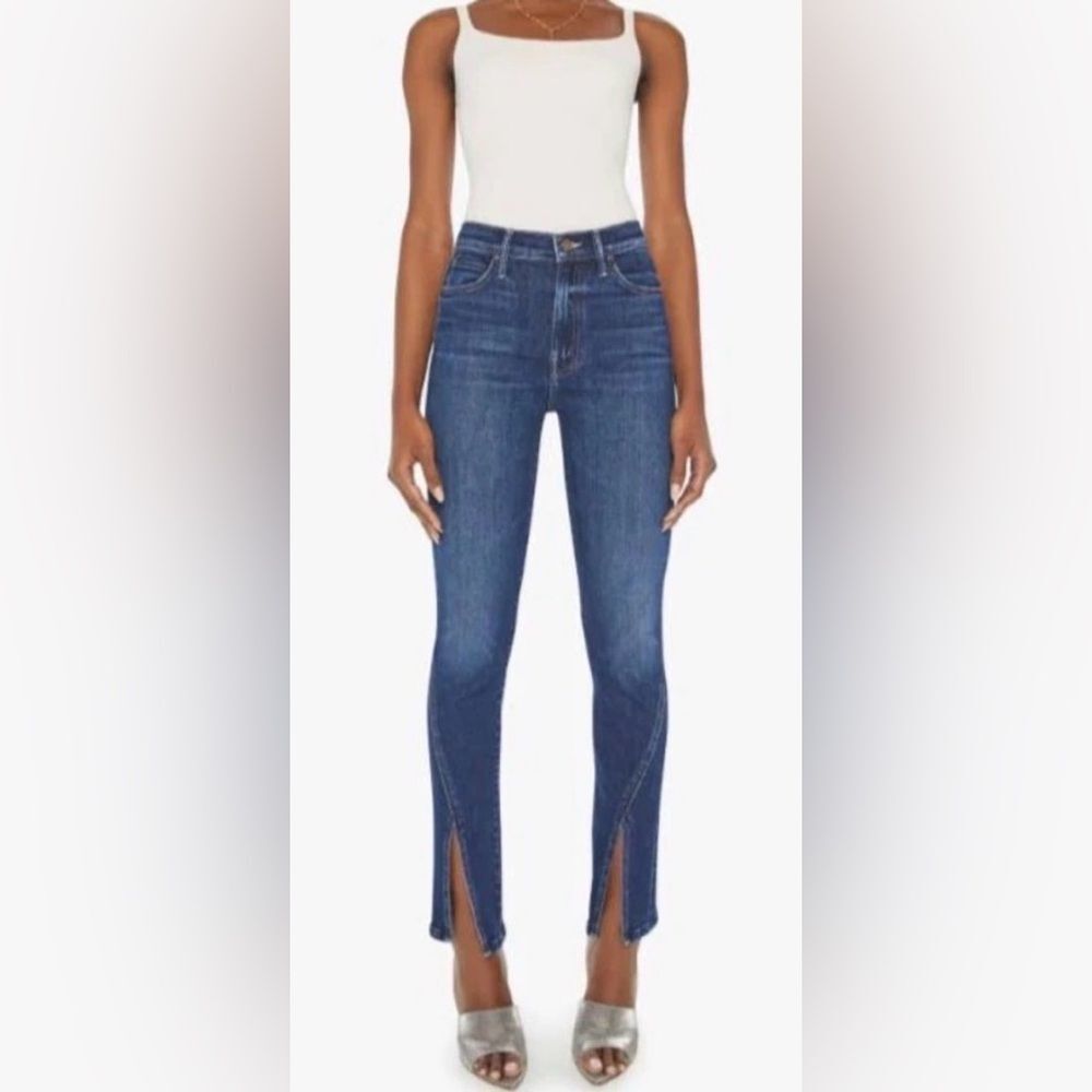 MOTHER Women's Dark Blue Skinny Jeans with Front Slits